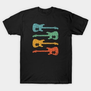 S-Style Electric Guitar Puzzle Cool Retro Colors T-Shirt